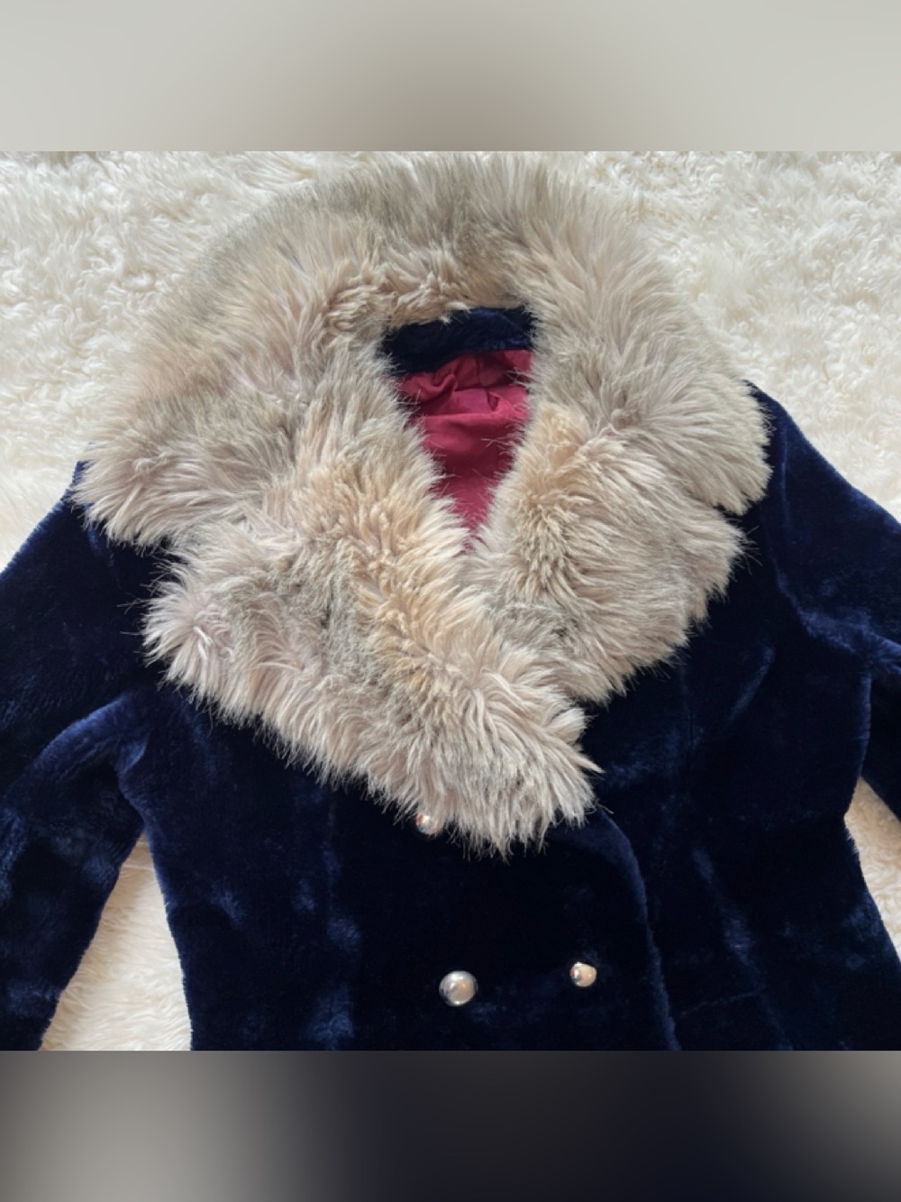 Vintage Penny Lane Jacket Coat Size 6/8? Blue Faux Fur Plush 60s 70s 🍒🍒